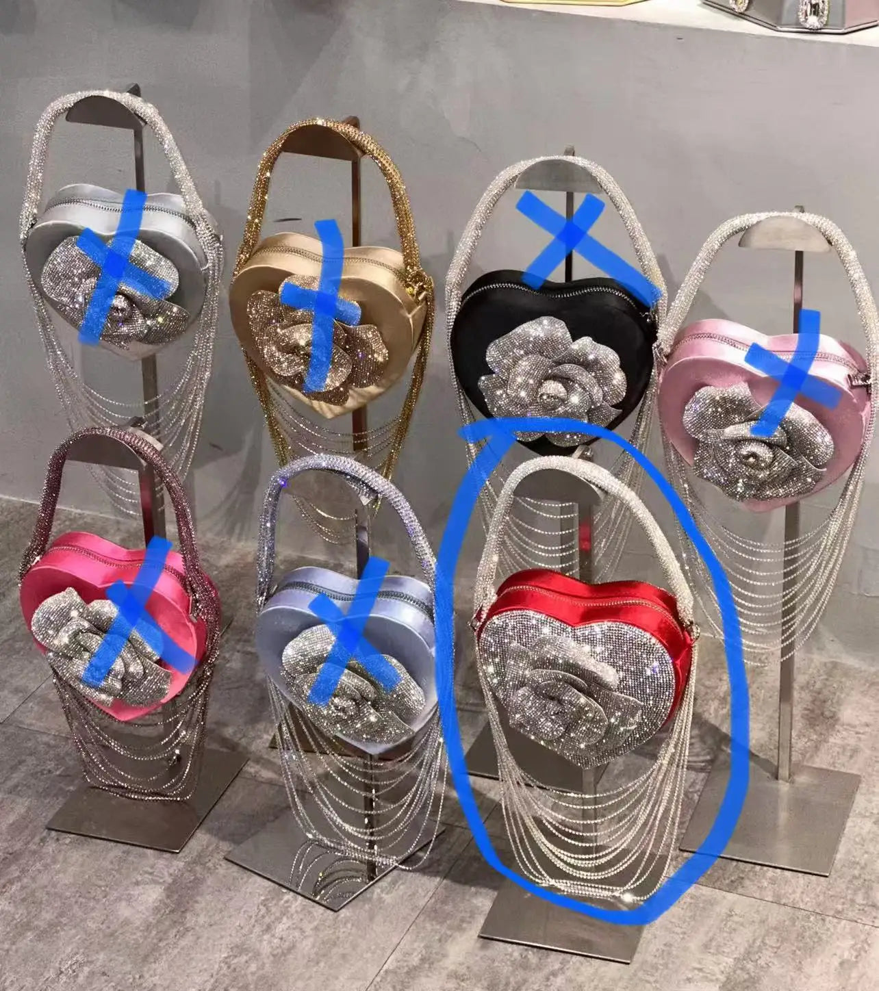 Luxury Glitter Floral Rhinestone Diamond Tassel Evening Bag Heart-Shaped Women's Handbag Wedding Party Clutch Purse Shoulder Bag