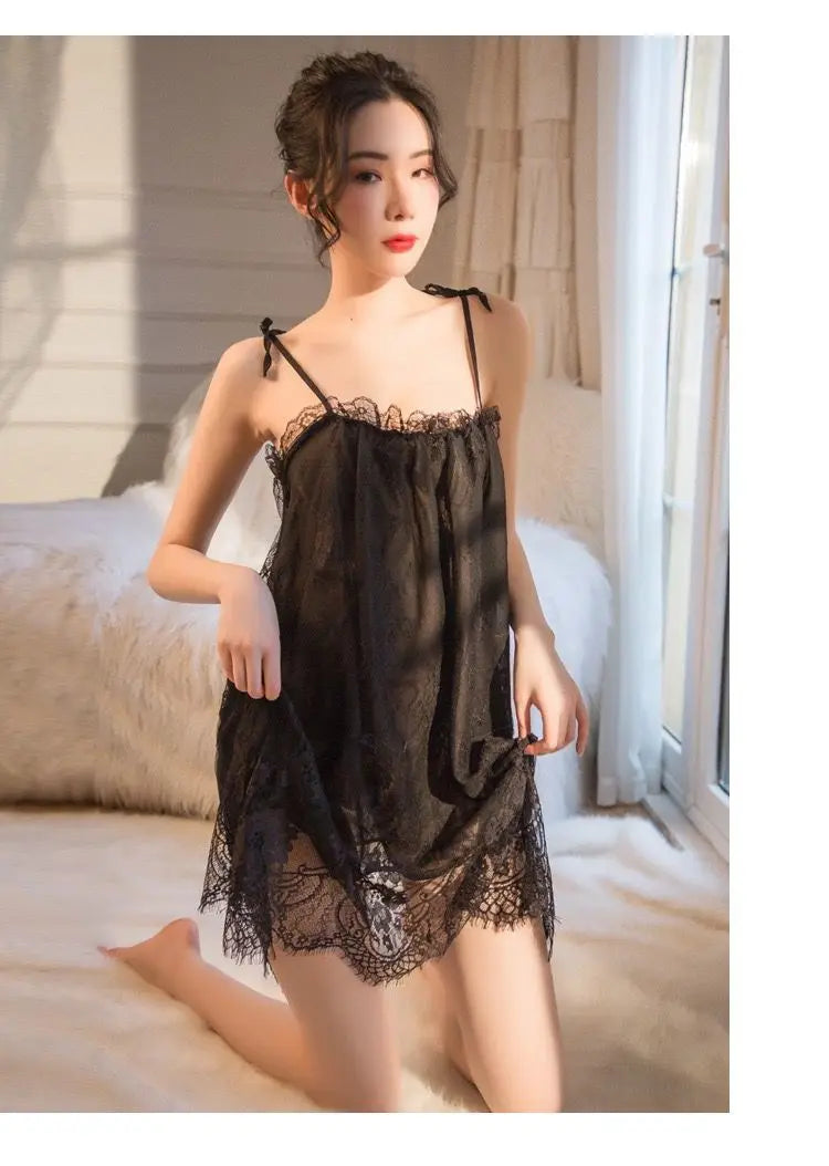 Sexy Pajamas Women's Lace Slip Dress Loose Dresses Nightgown Sleeping Summer Clothing Silk New Sexxy Nightie 2024 Pajama New