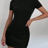 Tossy Summer Female Contrast Mini Dress Casual High Waist Short Sleeve Sexy Skinny Patchwork Bodycon Dress Women's Mini Dress