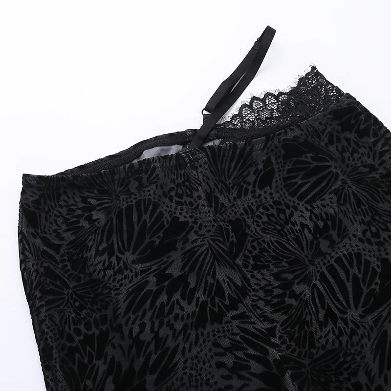 FAGADOER Sexy Lace See Through 2 Piece Sets Woman Outfit Hollow Out Crop Top + Flare Pants Female Y2K Streetwear Summer Spring