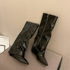 Designer Women Trouser Legs High Boots Fashion Side Zippers Long Boots Thick High Heels Autumn Winter Ladies Shoes
