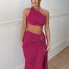Ladies Spring 2 Pieces Sleeveless Backless Strap Spit Crop Top Side Slit Slim Fit Maxi Skirt Set Women Evening Party Clubwear