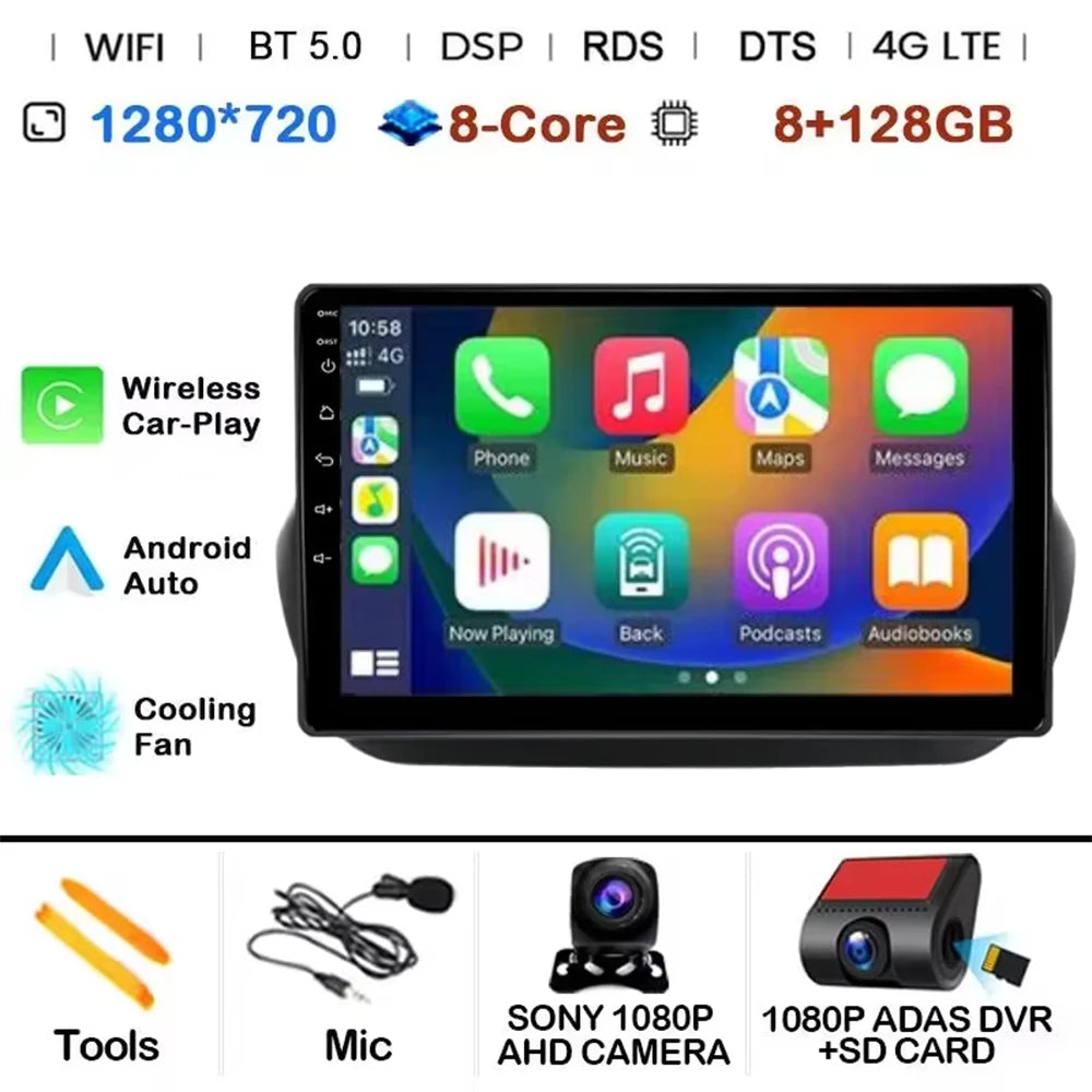 Android 14 Radio For Fiat Fiorino Qubo For Citroen Nemo For Peugeot Bipper 2008-2017 Car stereo Multimedia Player Carplay Auto