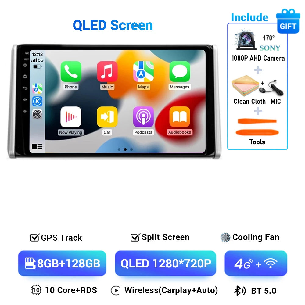 Android 14 Carplay Auto Car Radio For Toyota RAV4 XA50 2018 2019 2020 GPS Navigation Multimedia Video Player 4G WIFI 360 Camera
