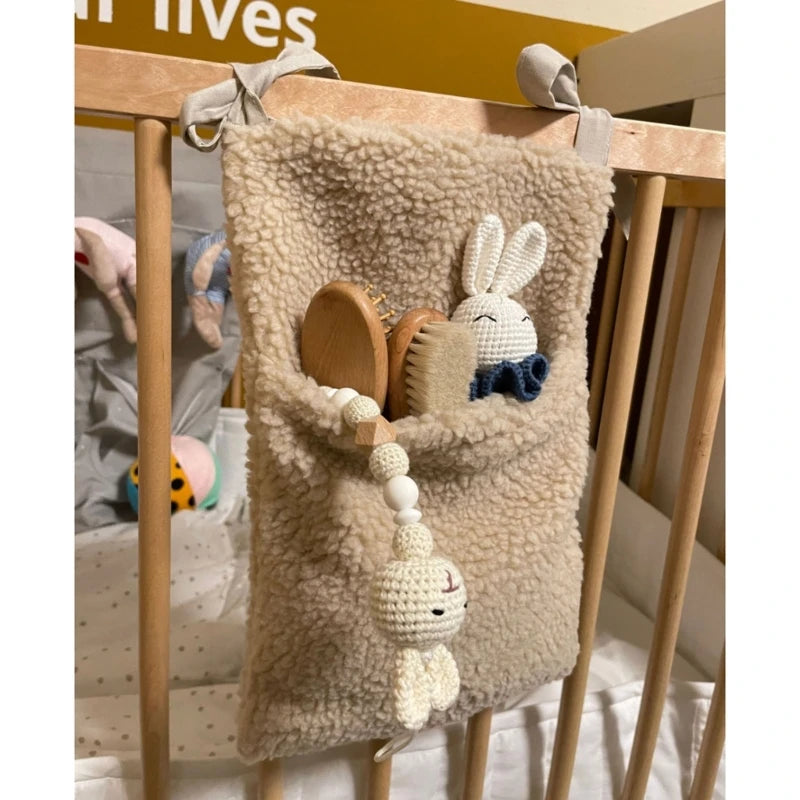 New Thick Plush Baby Crib Hanging Storage Bag Portable Double Pockets Newborn Cot Toy Organizer Bag Bed Headboard Storage Pouch