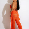 RT Sexy Women Crochet Set Two Pieces Set Halter Backless Top Pants Tassels Knitted 2 Pieces Set Hollow Out Crocheted Beach Set