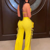 2022 Summer Women 2 Piece Set Floral Bra Tops and High Side Split Lace Up Wide Leg Pants Set Sweatsuit Tracksuit Outfits