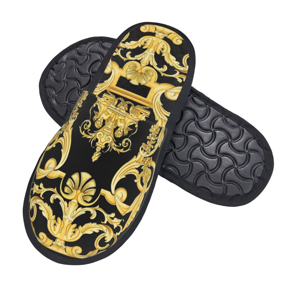 Custom Queen Of Absolutely Everything Gold Baroque Soft Memory Foam House Slippers Women Comfy Warm Anti-skid Sole Slipper