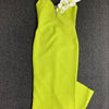 White Moth Orchids One Shoulder Yellow Green Ankle Length Bandage Dress Celebrity Party Evening Dress Woman Voaction Outfit