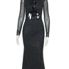 Tossy Glitter Hollow Out See-Through Maxi Dress Female Sexy Lace-Up Club High Waist Patchwork Sparkle Bandage Women Long Dress