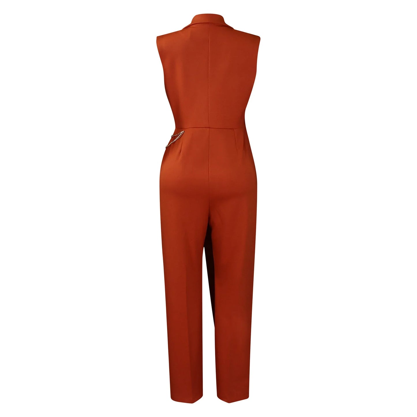Elegant Jumpsuits & Rompers for Woman 2024 New Turn Down Collar Sleeveless High Waisted V Neck Straight Female Birthday Overalls