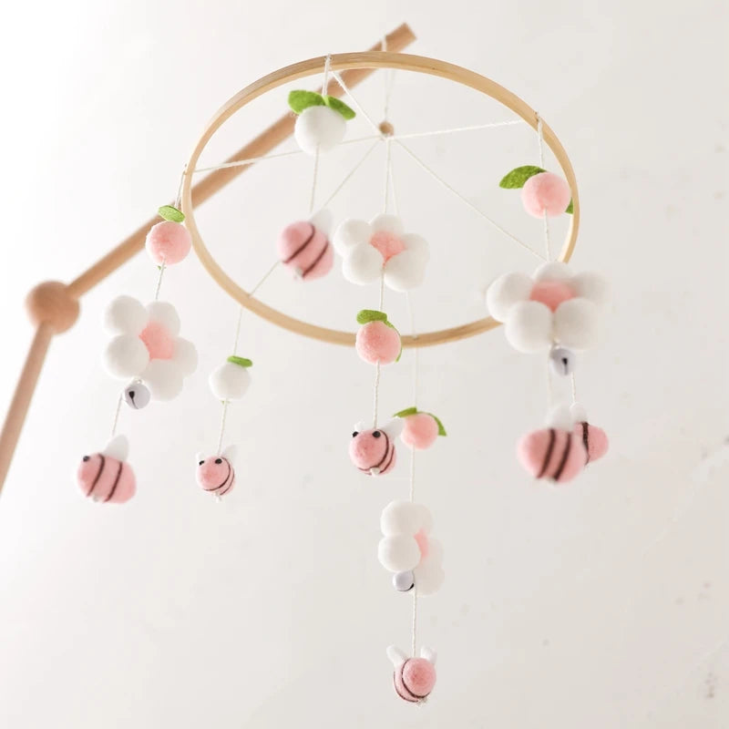 Baby Crib Mobile Bed Bell Rattle Toys Wooden Crochet Stars Pendant Bed Bell Toys Newborn Comfort Crib Bracket Hanging Toys Gifts