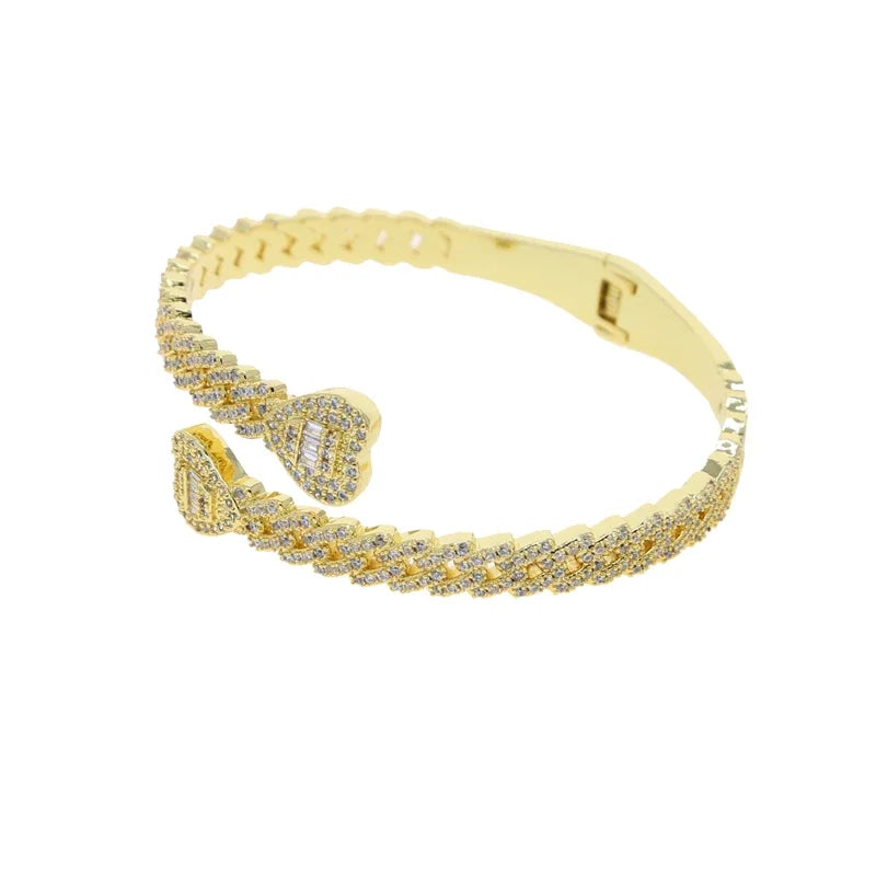 Iced Out Cuff Bangle Paved Setting Bling Cz Cubic Zirconia Wrist Cuban Chain Link Bracelets Fashion Hip Hop Jewelry for Women