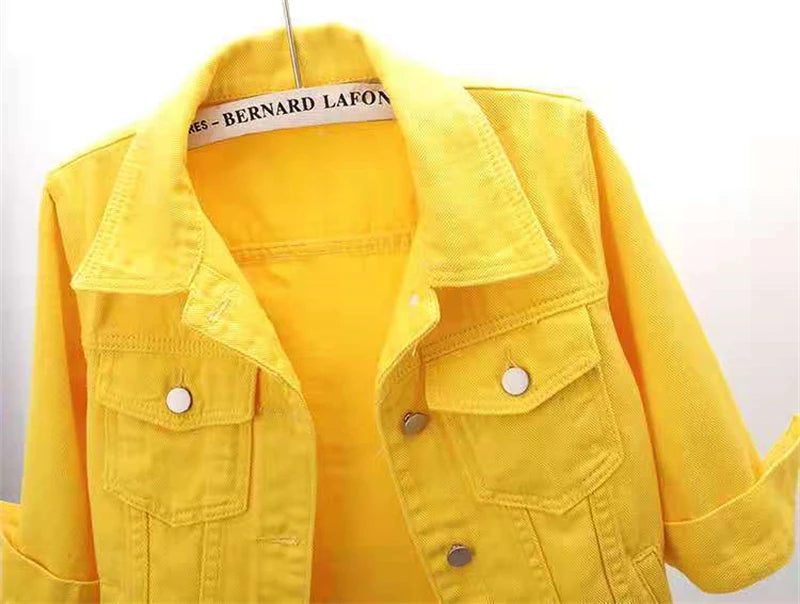 2024 New Women Spring Autumn Denim Jacket Tops Pink Color Solid Short Multicolor Feminino Three Quarter Sleeve Jean Jacket