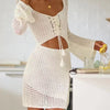 Mesh Crochet Long Beach Shirt Women Solid Cover Up Ladies Long Sleeve Hollow Out 2025 Sexy Beachwear Bathers Swim Bathing Suit