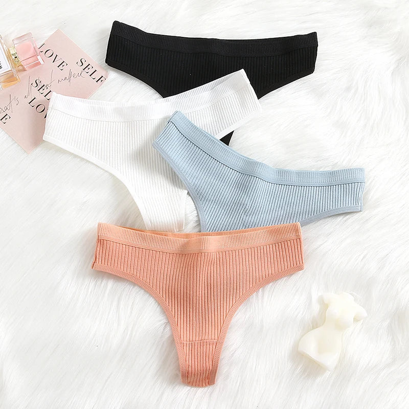 BZEL 4PCS Women's Panties Set Fashion Striped Thongs Soft Cotton Underwear Sexy Lingerie Sports Breathable G-Strings Cozy T-Back