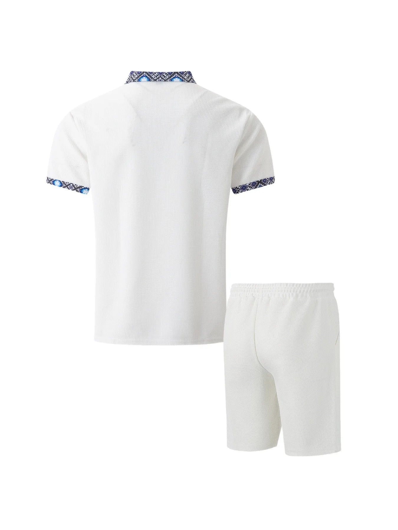 2025 Men Europe and the United States new summer Waffle solid color zip-up lapel short-sleeve suit shorts two sets