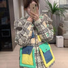 2023 European Station Winter New Down Jacket Women's Warm Fashion Short Color Patchwork Graffiti thick White Duck Down Coa
