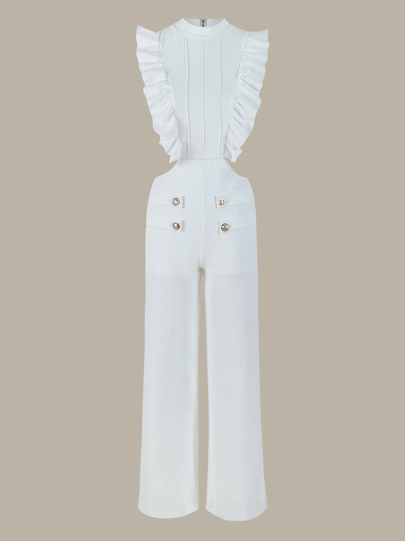 New Summer Women Jumpsuit One Front Ruffle Jumpsuit Sleeveless Wide Leg Long Pant Bodysuit Fashion Fit Casual Streetwear