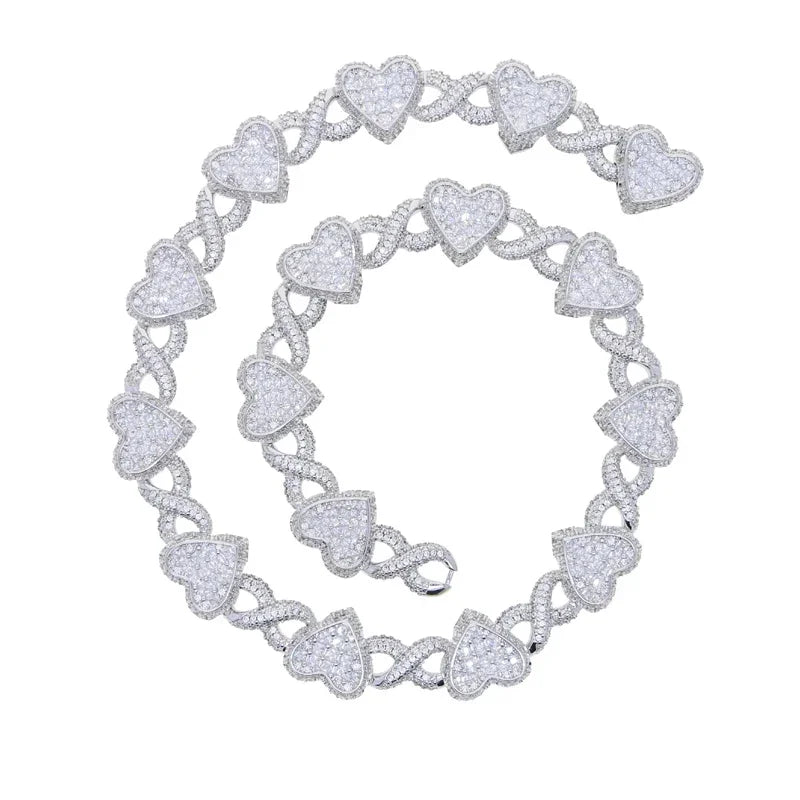 2025 Iced Out Bling Full Paved 5A Cubic Zirconia CZ Heart Charm Infinity Chain Choker Necklace Jewelry For Women Men