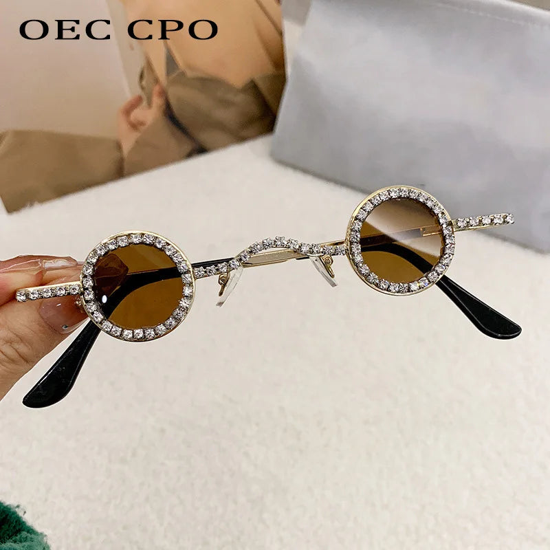 Fashion Diamond Round Sunglasses Women Luxury Rhinestone Shades UV400 Sun Glasses Female Punk Brand Designe Eyewear Men Eyeglass
