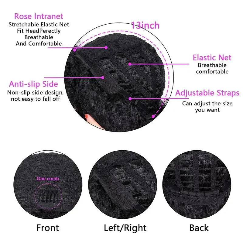 Afro Fluffy Curly Human Hair Wigs 70S Jerry Curl Wig One Wig Two Stlyes Glueless Wig Puffy Bouncy Wig Bouncy Wet and Dry Styling