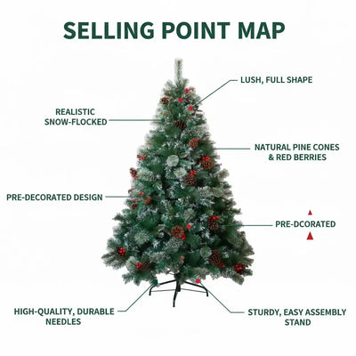 6/7FT Realistic Green Artificial Christmas Tree,Unlit,Decorated with Natural Pinecones & Holly Berries, Quick Setup,Metal Stand