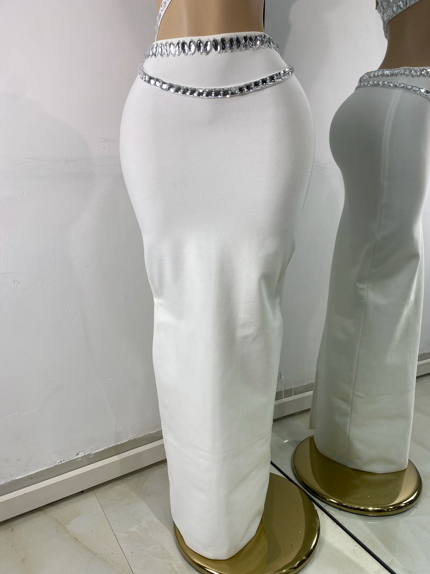 Luxury Crystal Diamonds Top Skirt Two Pieces Women's Bandage Sets White Black Knitted Celebrity Evening Birthday Party Outfit