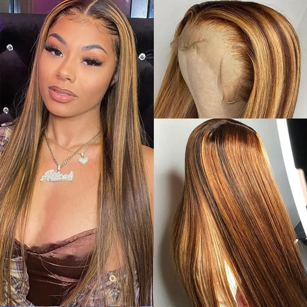 P4/27 Color Highlight Wigs 13x4 Lace Frontal Wig For Women Straight Lace Front Human Hair Wigs Preplucked Wig 100% Human Hair