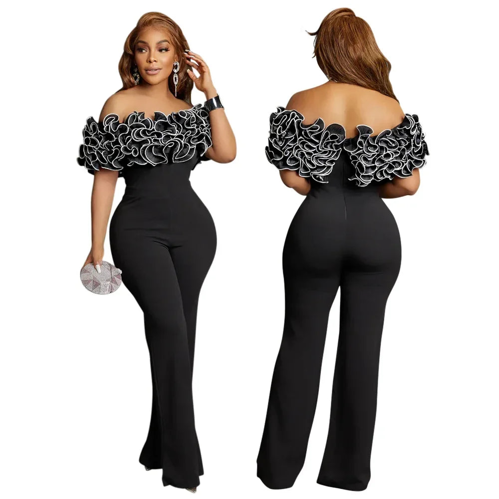 Sexy Slash Neck Slim Fit Jumpsuit for Woman Jumpsuits Rose One Piece Women Club Overalls Celebrities Outfits Party Sexy Rompers