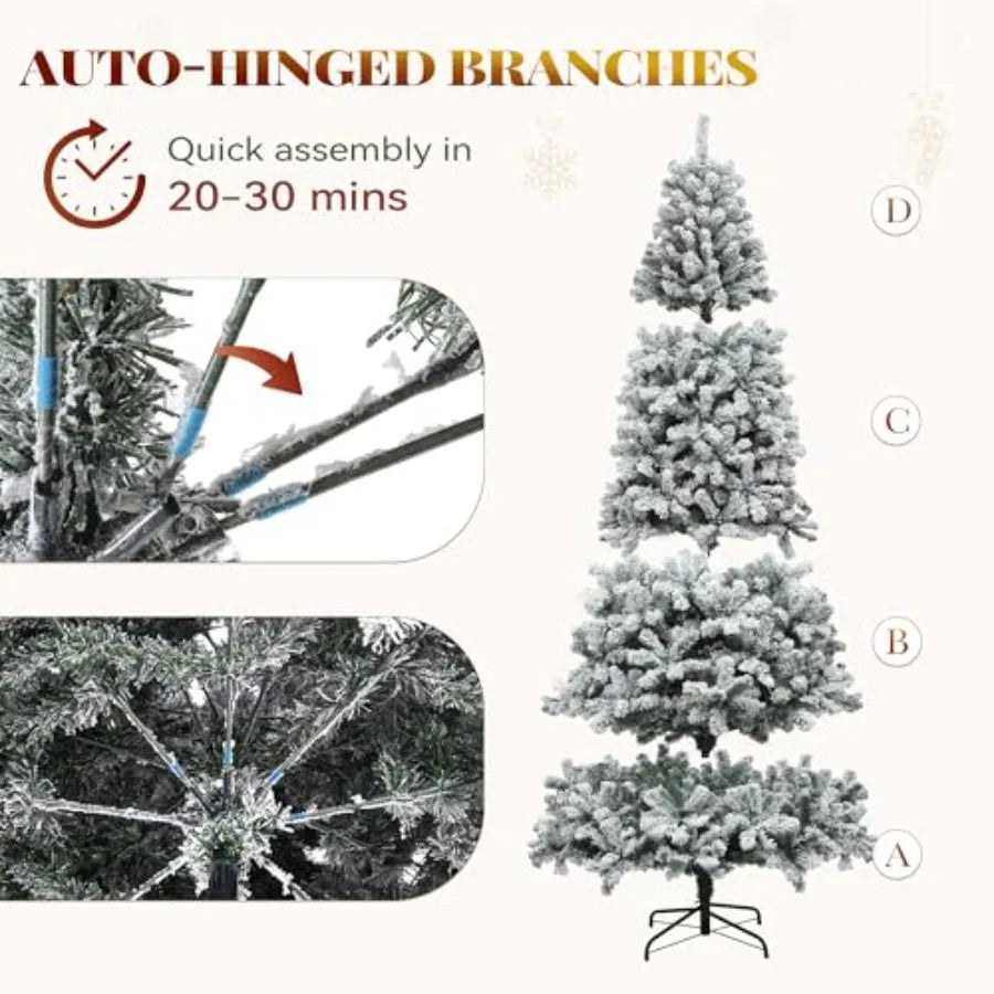 Prelit Snow Flocked Artificial Full Christmas Tree 9ft with Remote Control Christmas Pine Tree with 11 LightModes 2094 Branch T