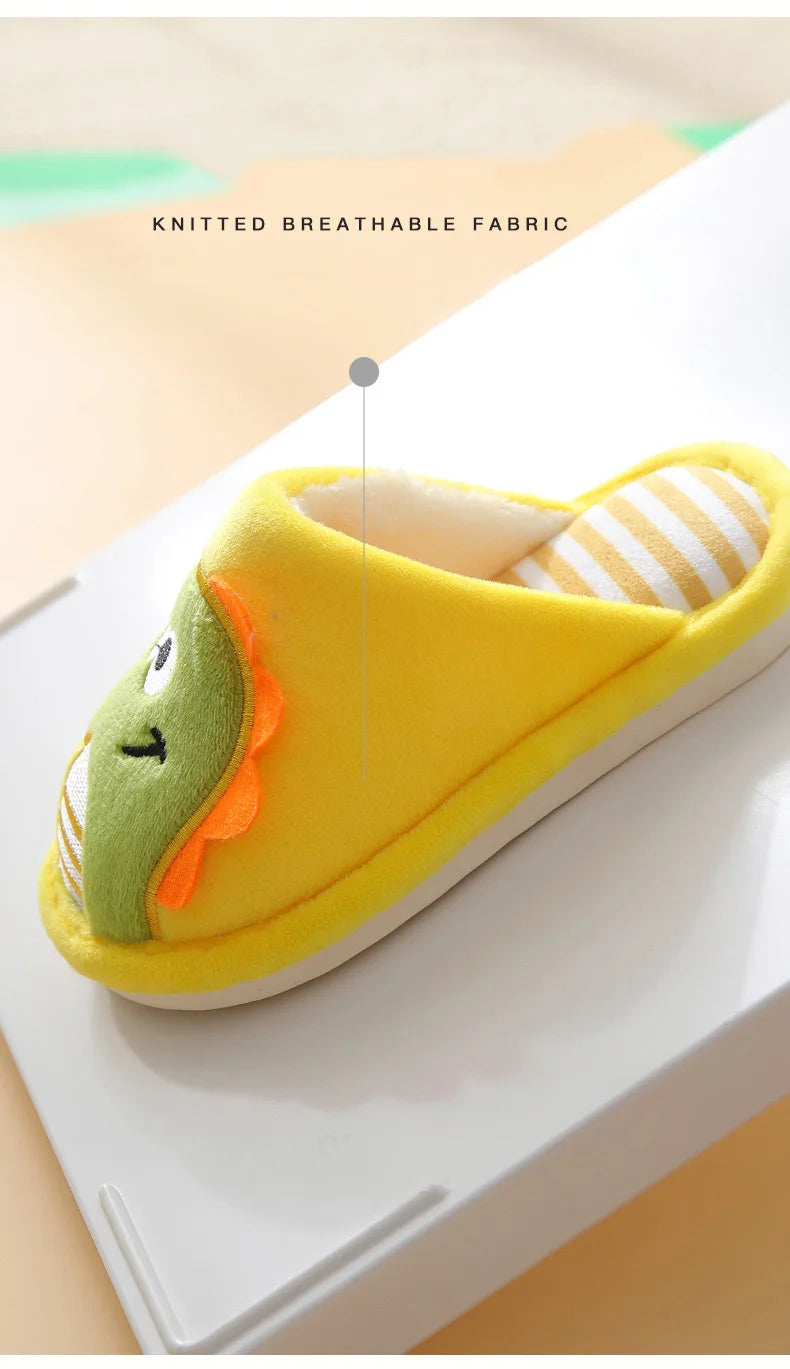 Children Cartoon Dino Fur Slipper Soft Autumn Winter Warm Princess Baby Boys Girl Indoor Home Bedroom Cotton Fleece Fur Shoes