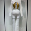Women Sexy Long Sleeve Beading Bodycon Two Pieces Pants Bandage Set 2025 Celebrity Designer Fashion Women's Luxury Birthday Set