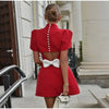 Elegant Womens Luxury Hollow Out Red Bow Casual Mini Dress Bow Evening Party Formal Short Dresses New Black White Gowns Street