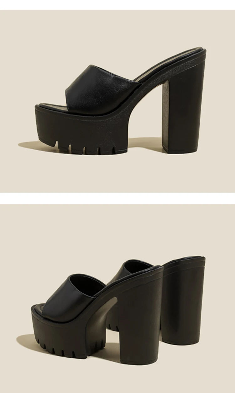 Eilyken Summer Fashion Women's Slippers Banquet Nightclub Platform Chunky High Heels Slide Mule Shoes Green White Sandals