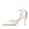 Baotou Hollow High Heel Women's Sandals Pointed Tip Thin Heel One-word Button Rhinestone Wedding Shoes Bridal Shoes