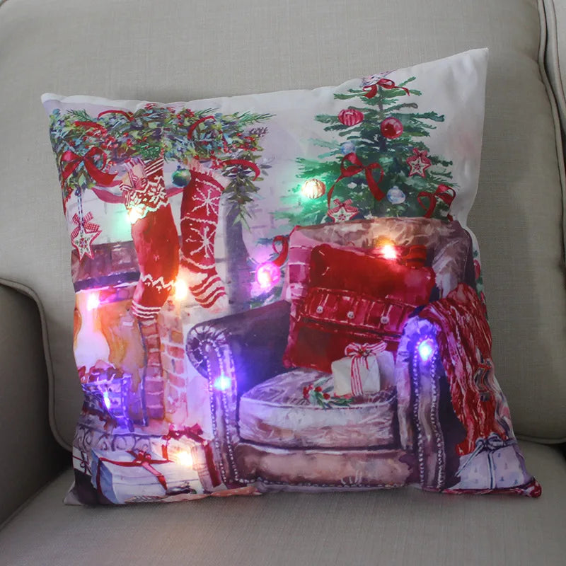 45cm Glowing Santa Claus Pillowcase with Led Lights 2023 New Year Decoration for Home Christmas Ornament Decor Led Cushion Cover