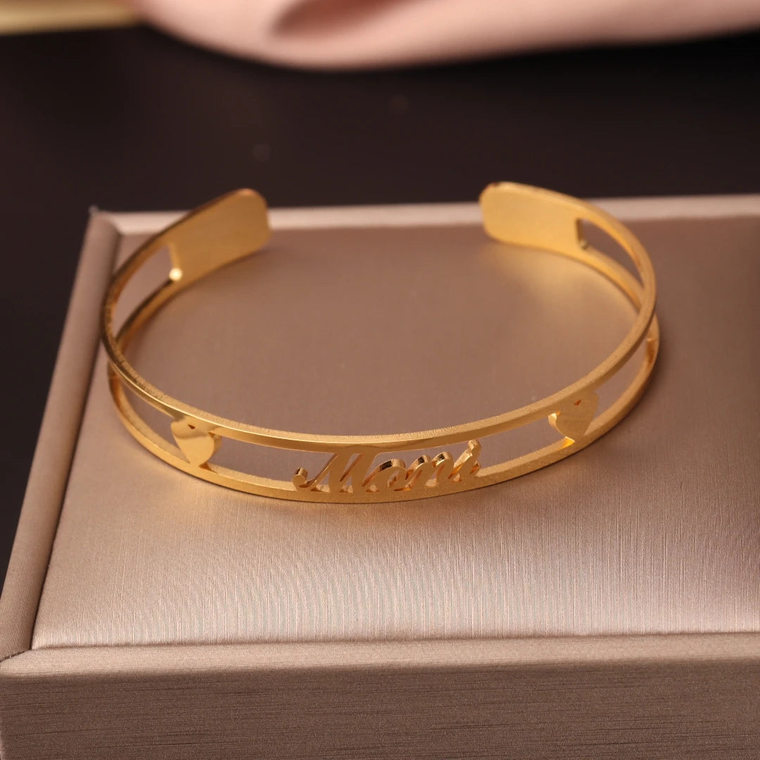 Custom Name Bangle for Women Stainles Steel Open Bracelets Girl Jewelry Personalised Double Name Couple Bracelet Christmas Gifts