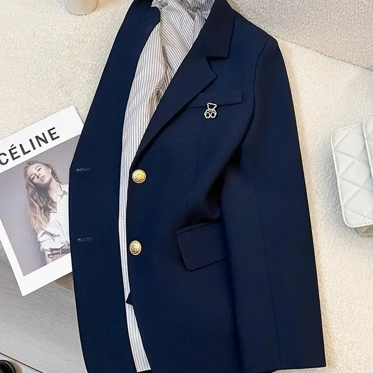Suit jacket female 2024 early autumn new solid color high-grade feeling slim Joker casual fashion temperament slim top.