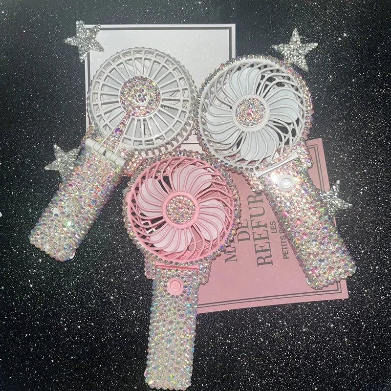 1pc AB/Clear Mixed Crystal Summer Hand Fan,Bling Sparkle Stunning Girls' Photography Party Accessoriess