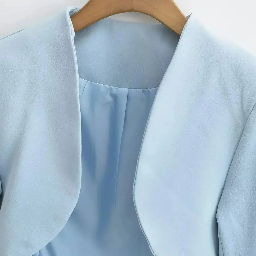 2023 Autumn V neck Open stitching Cropped Blazer Women Full Sleeve Short Suits Fashion Outerwear