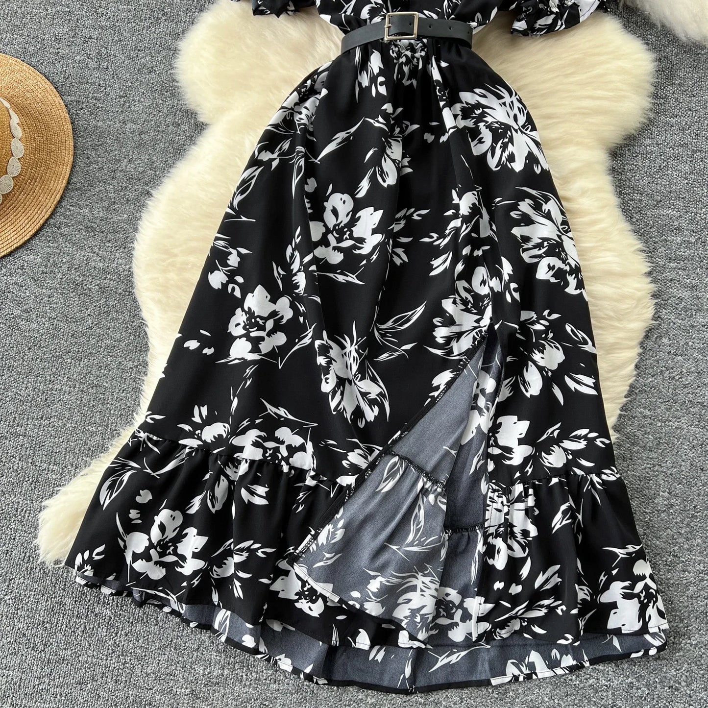 Summer Pleated Women Buttons Dresses Casual Beach Holiday Short Sleeve V Neck Woman Midi Dress Bohemian Mujer Vestidos