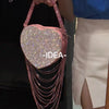 Bling Tassel Heart-shape Satin Bag Glitter Rhinestone Diamond Evening Bag Women Handbag Wedding Party Clutch Purse Crossbody Bag