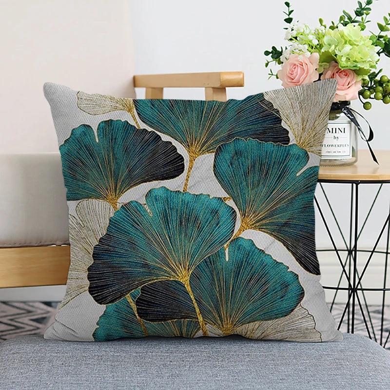 45x45cm gingko leaf polyester cushion cover black gold  waist pillowcase living room chair sofa home decoration