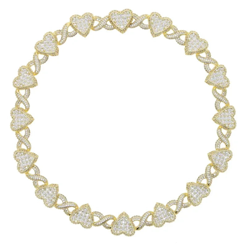 2025 Iced Out Bling Full Paved 5A Cubic Zirconia CZ Heart Charm Infinity Chain Choker Necklace Jewelry For Women Men