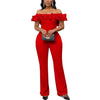 Luxury Jumpsuits & Rompers for Woman Off the Shoulder Ruffles Short Sleeve High Waisted Solid New Year 2025 Christmas Overalls