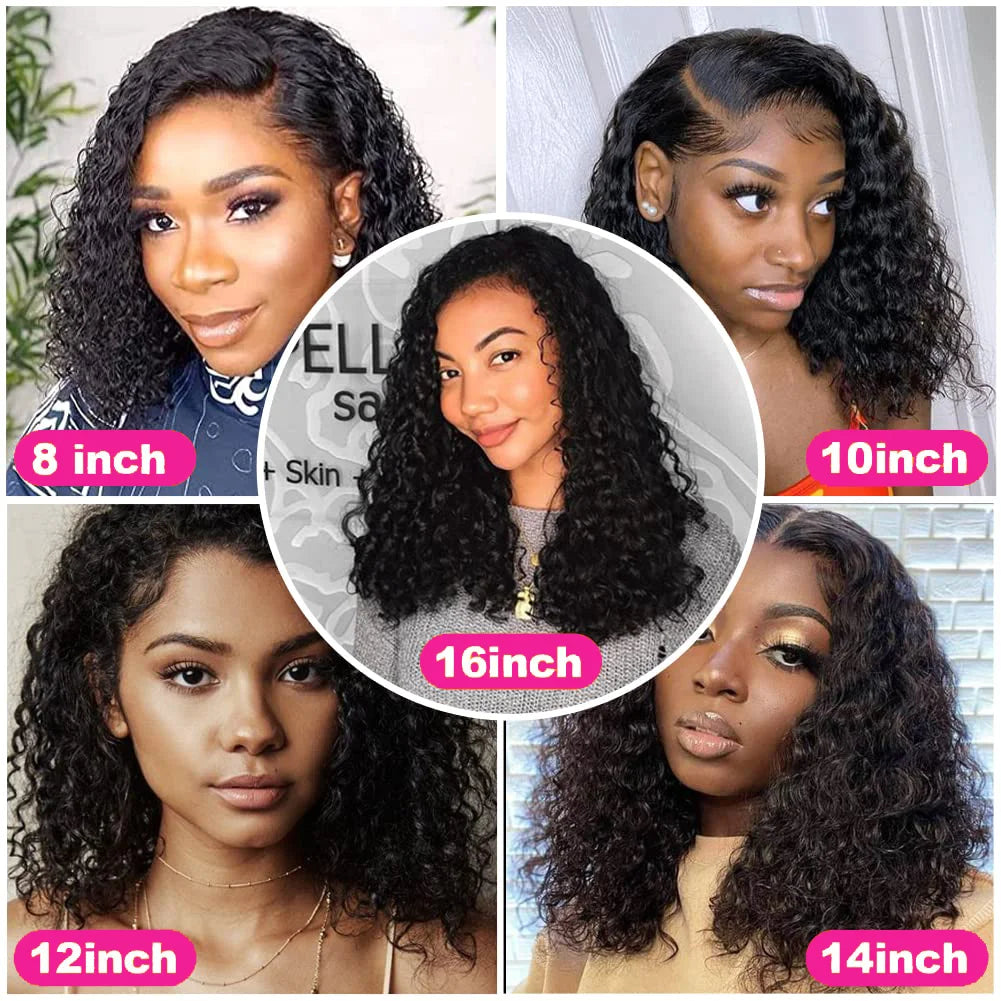 Curly Short Bob 200% HD 13X4 Lace Frontal 100% Natural Human Hair Wigs Deep Water Wave 13X4 Lace Front Wig 4x4 Closure For Women