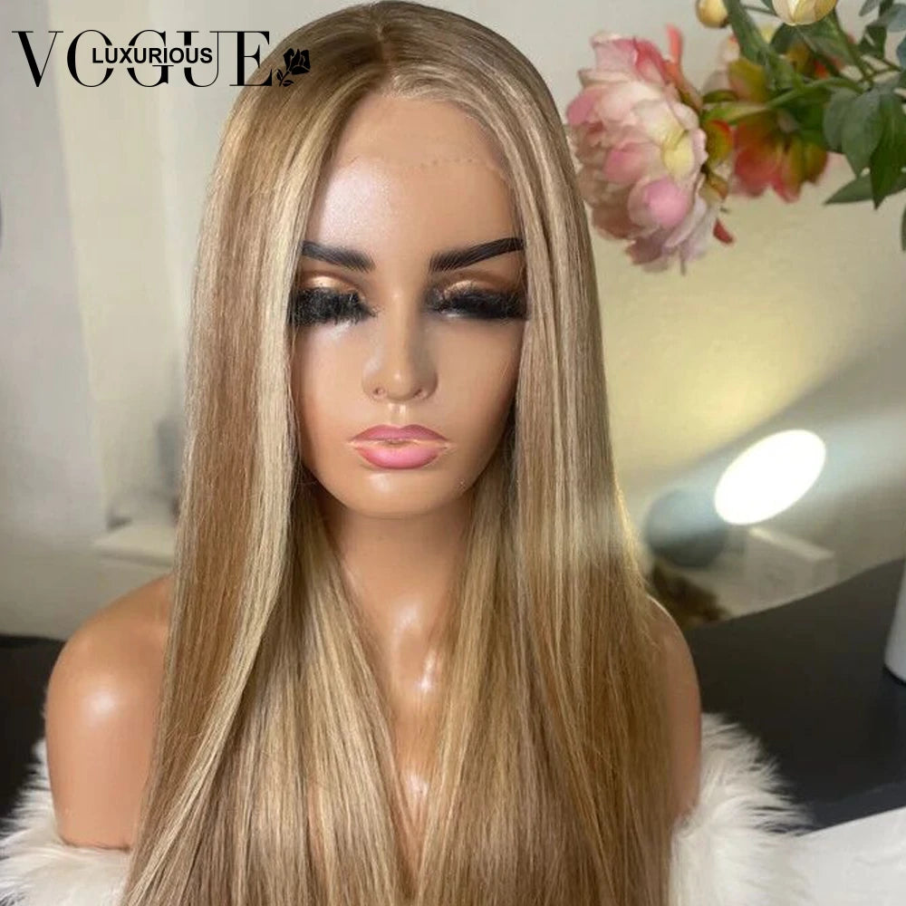 Highlight Brown Honey Blonde Brazilian Virgin Human Hair Lace Closure Wigs Transparent Lace Front Women Wig Pre Plucked On Sale