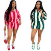 Women's Clothing Fashion Striped Sets Long Sleeve Polo-Neck T Shirt and Shorts 2025 Spring Summer 2 Two Piece Set Tracksuit