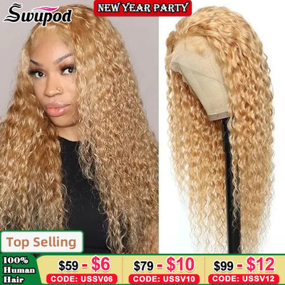 Swupod 200 Density Full 13x4 13x6 HD Lace Front Wig for Women Remy Human Hair Deep 4x4 Frontal Wig 27#Light Brown Color Glueless